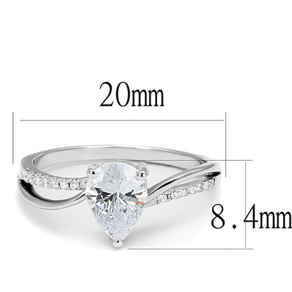 AR3W1389 Women's .75 Ct Pear Cut Cz .925 Sterling Silver Rhodium Plated Engagement Ring
